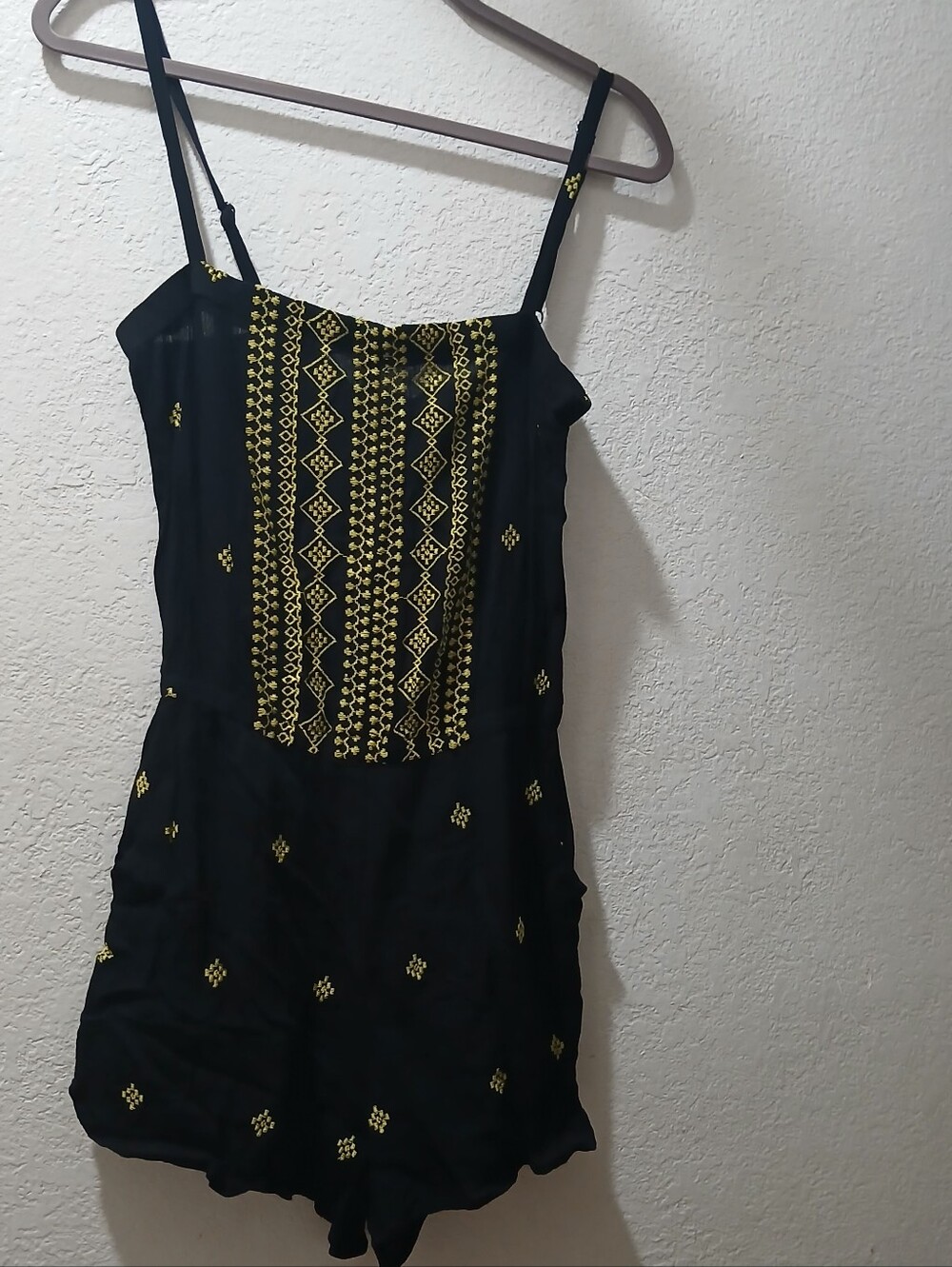 Alya Nwot  Xs Black Mini Romper with Gold Embroidered Front